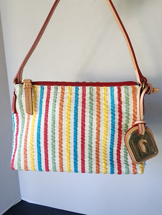 Dooney & Bourke Handbags - Dooney & Bourke Vintage Rainbow Striped Seersucker Mini Hand Bag, EUC